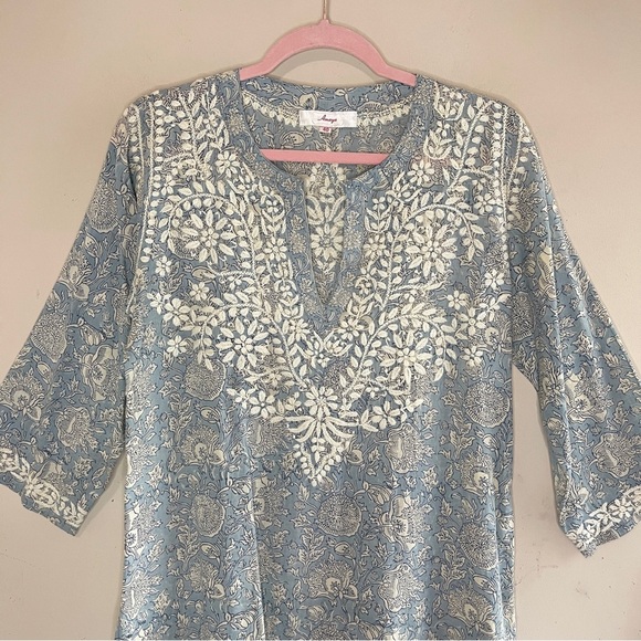 AMAYA Paisley Print Cotton Tunic Hand-Stitched Embroidery, EU 40 (US 10) - Picture 2 of 10